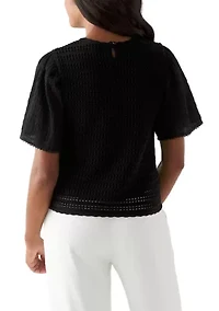 Women's Short Sleeve Crochet Sweater