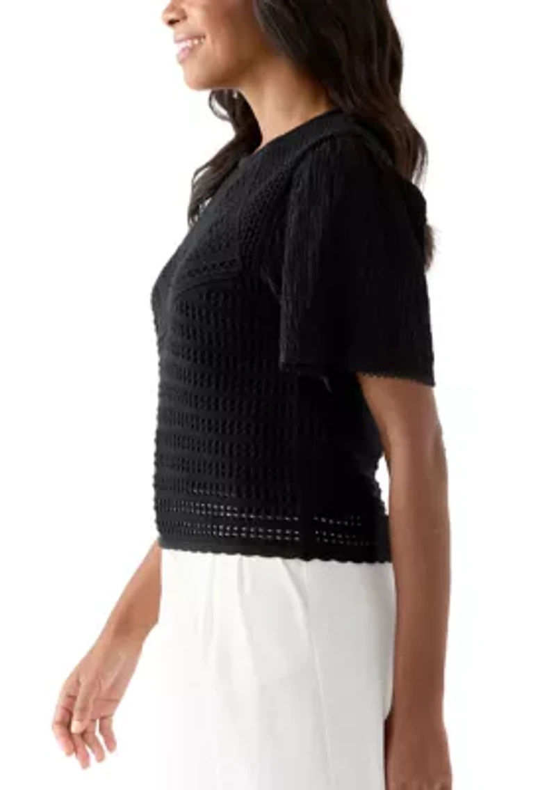 Women's Short Sleeve Crochet Sweater