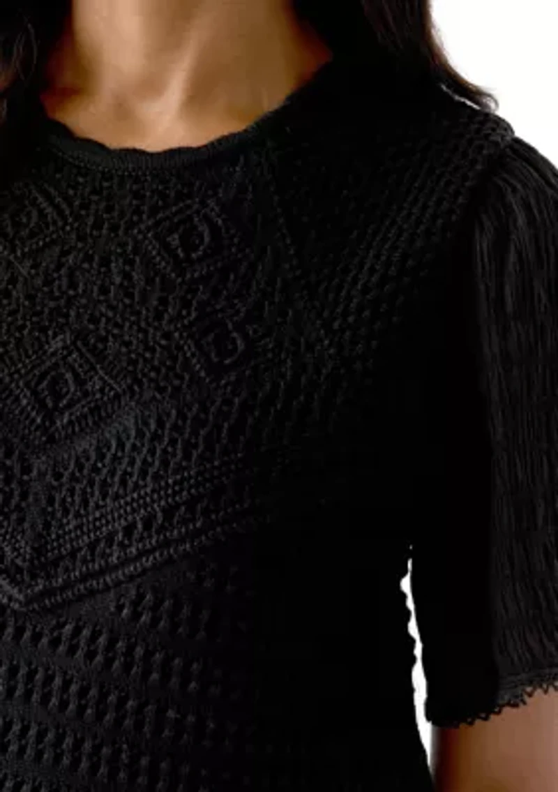 Women's Short Sleeve Crochet Sweater