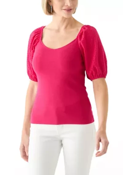 Women's Eyelet Sleeve Knit Top