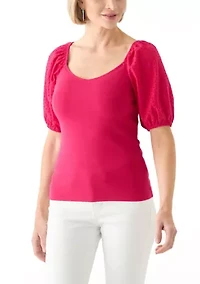 Women's Eyelet Sleeve Knit Top