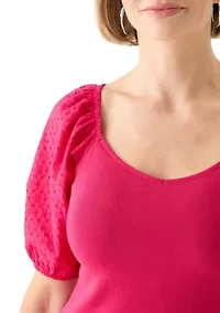 Women's Eyelet Sleeve Knit Top