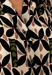 Women's Puff Sleeve Printed Split Neck Blouse