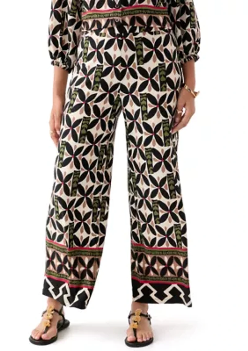 Women's Jersey Pull On Printed Wide Leg Pants