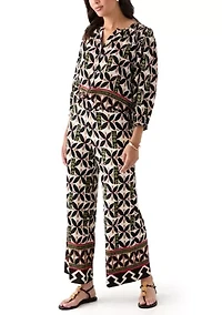 Women's Jersey Pull On Printed Wide Leg Pants