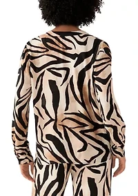 Women's Zebra Printed Button Front Split Neck Blouse