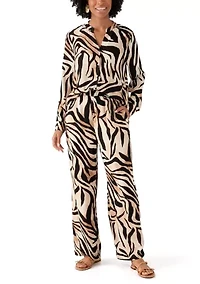 Women's Zebra Printed Button Front Split Neck Blouse