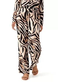 Women's Pull On Zebra Printed Wide Leg Pants