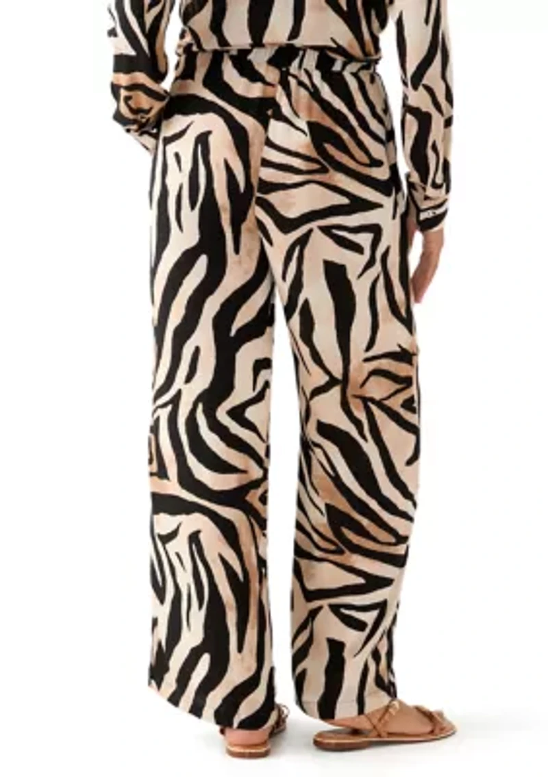 Women's Pull On Zebra Printed Wide Leg Pants