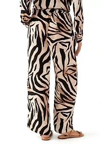 Women's Pull On Zebra Printed Wide Leg Pants
