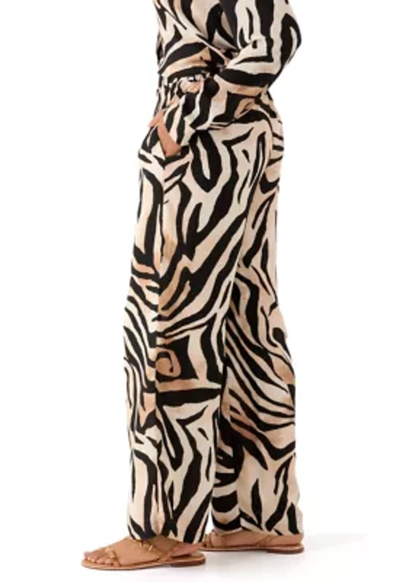 Women's Pull On Zebra Printed Wide Leg Pants