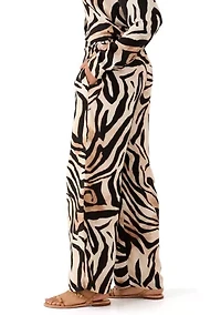 Women's Pull On Zebra Printed Wide Leg Pants