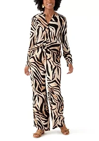 Women's Pull On Zebra Printed Wide Leg Pants
