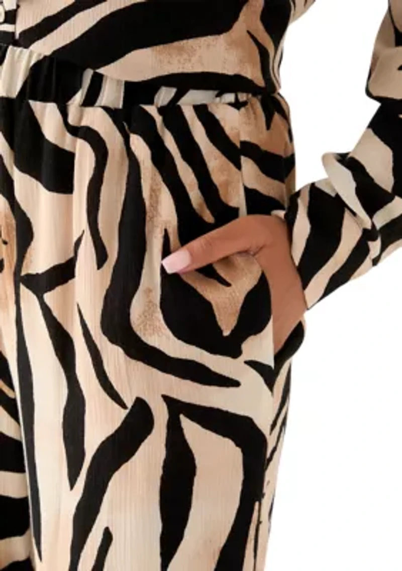 Women's Pull On Zebra Printed Wide Leg Pants