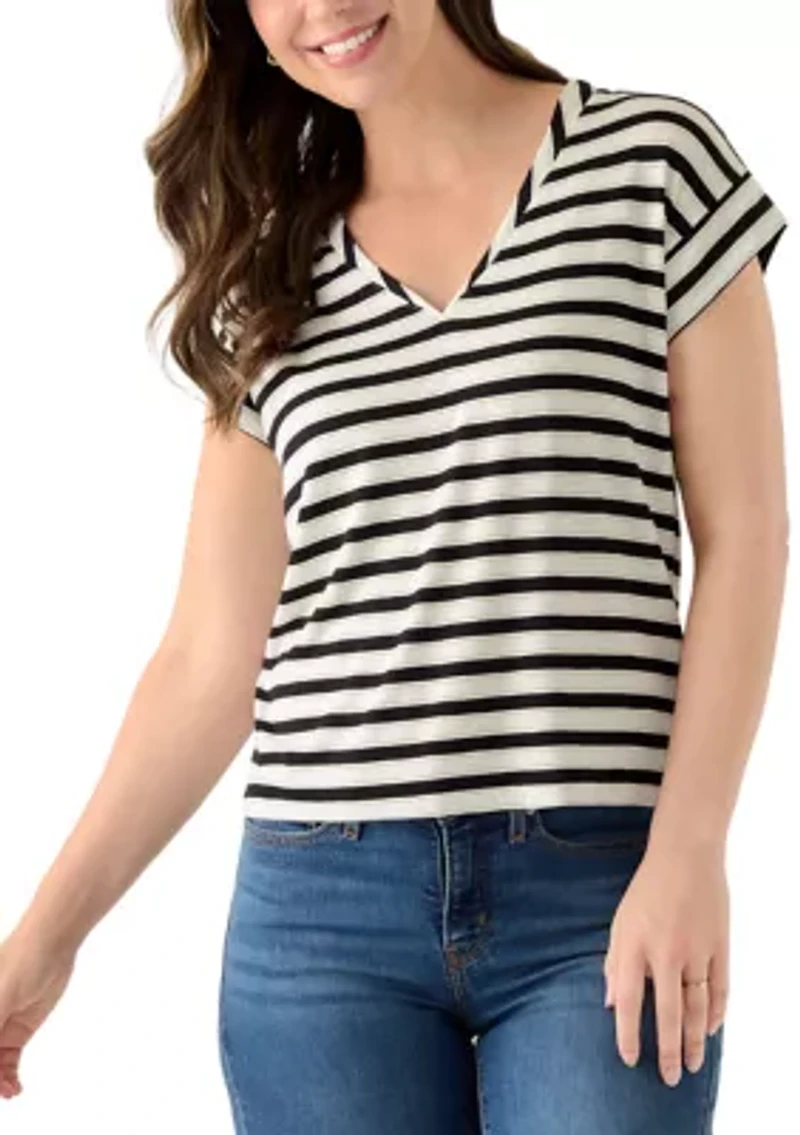 Women's Cap Sleeve V-Neck Striped Shirt