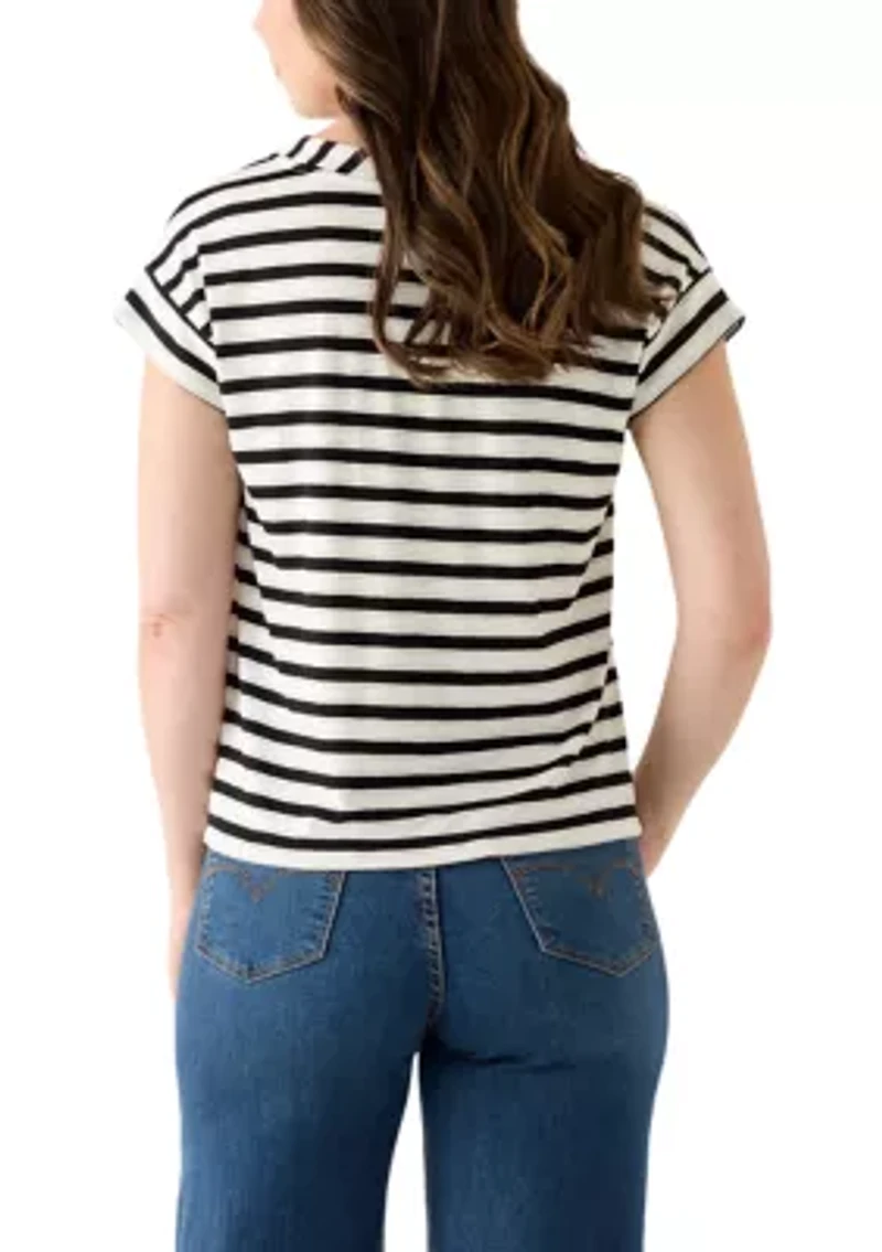 Women's Cap Sleeve V-Neck Striped Shirt