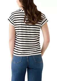 Women's Cap Sleeve V-Neck Striped Shirt