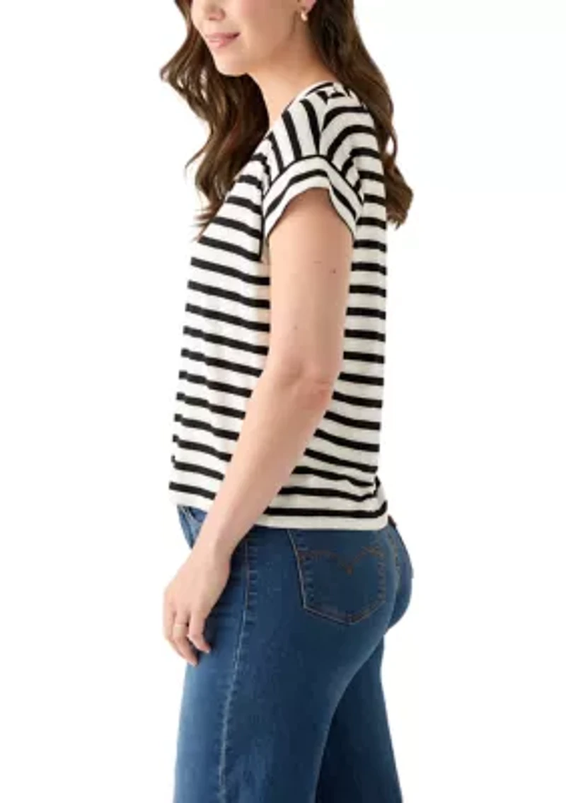 Women's Cap Sleeve V-Neck Striped Shirt