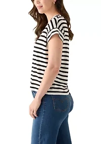 Women's Cap Sleeve V-Neck Striped Shirt