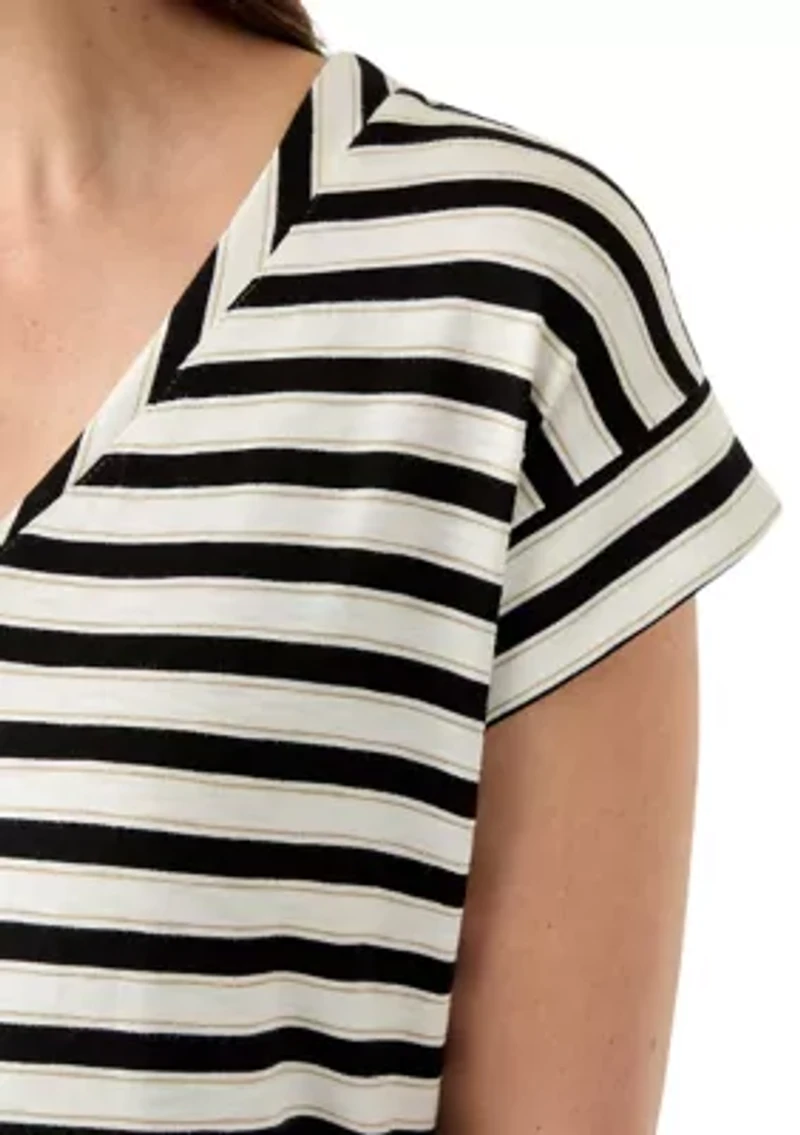 Women's Cap Sleeve V-Neck Striped Shirt
