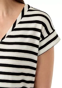 Women's Cap Sleeve V-Neck Striped Shirt