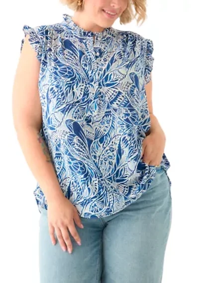 Plus Sleeveless Printed Woven Blouse