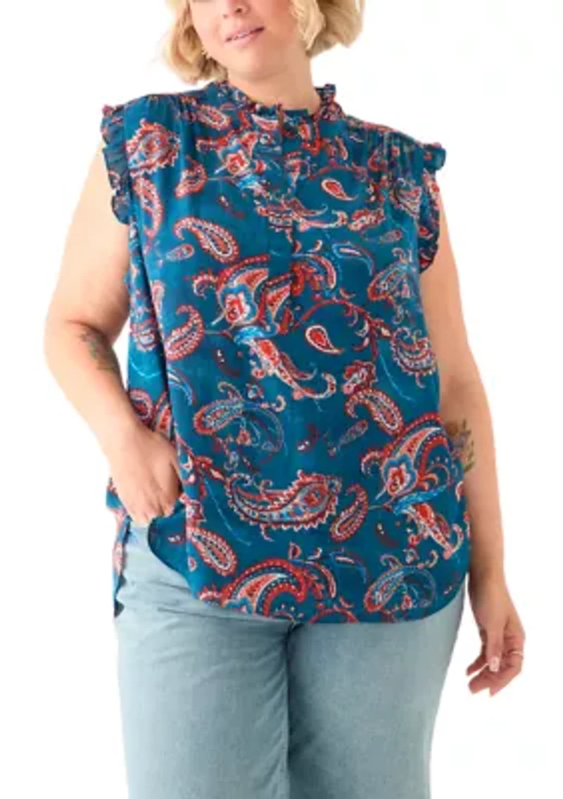 Plus Sleeveless Printed Woven Blouse