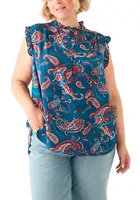 Plus Sleeveless Printed Woven Blouse