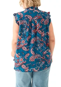 Plus Sleeveless Printed Woven Blouse