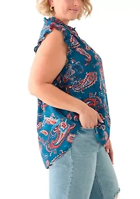 Plus Sleeveless Printed Woven Blouse