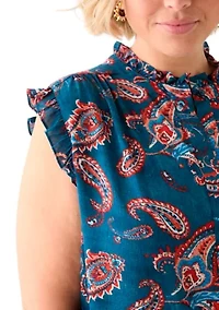Plus Sleeveless Printed Woven Blouse