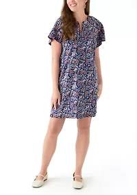 Petite Short Sleeve Split Neck Mini Dress