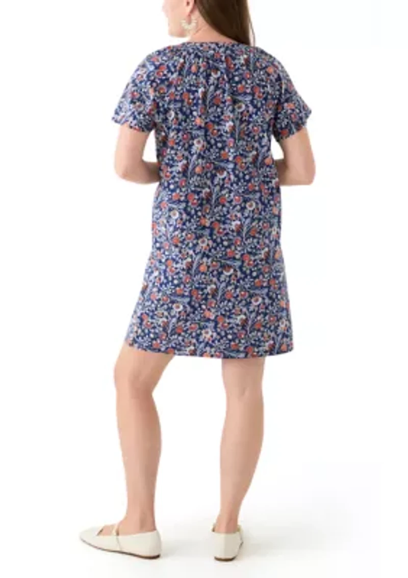 Petite Short Sleeve Split Neck Mini Dress