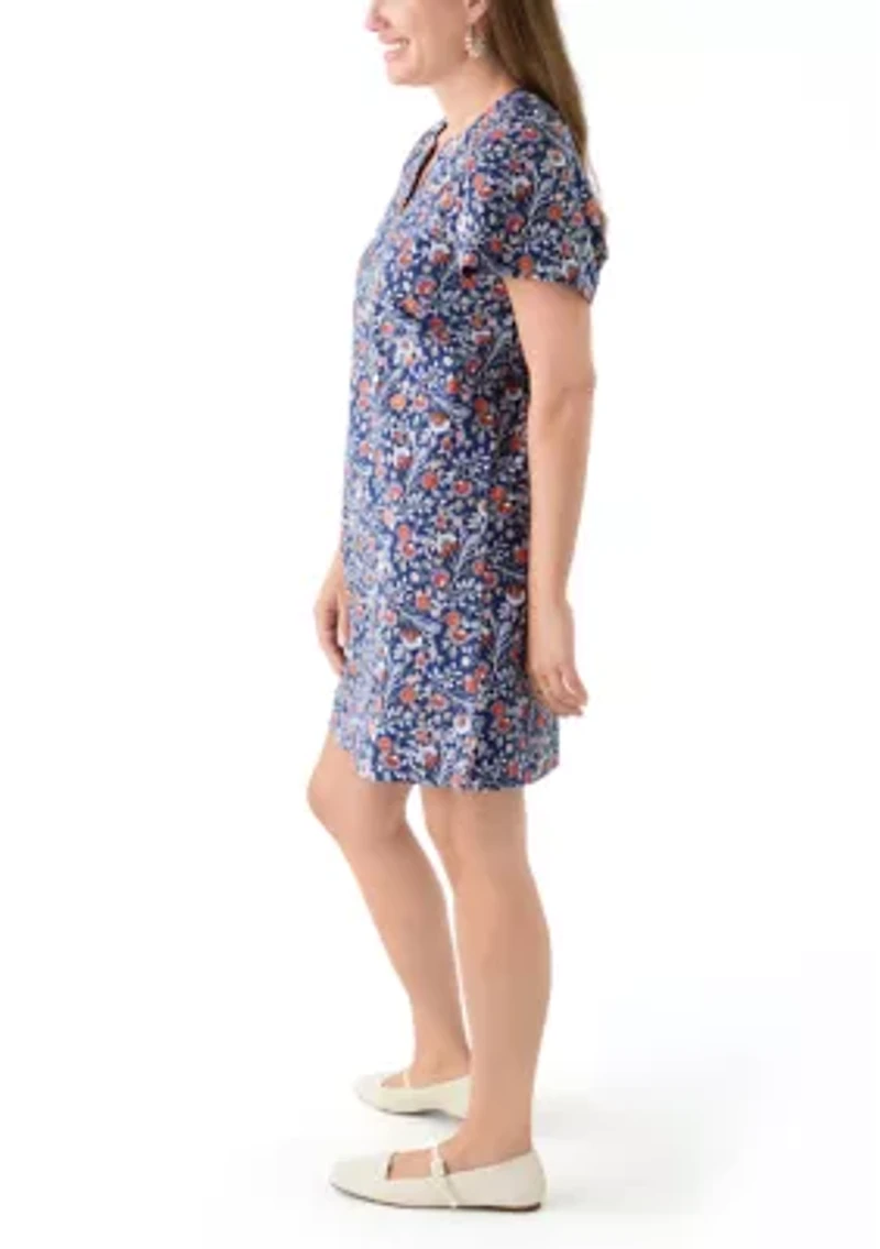 Petite Short Sleeve Split Neck Mini Dress