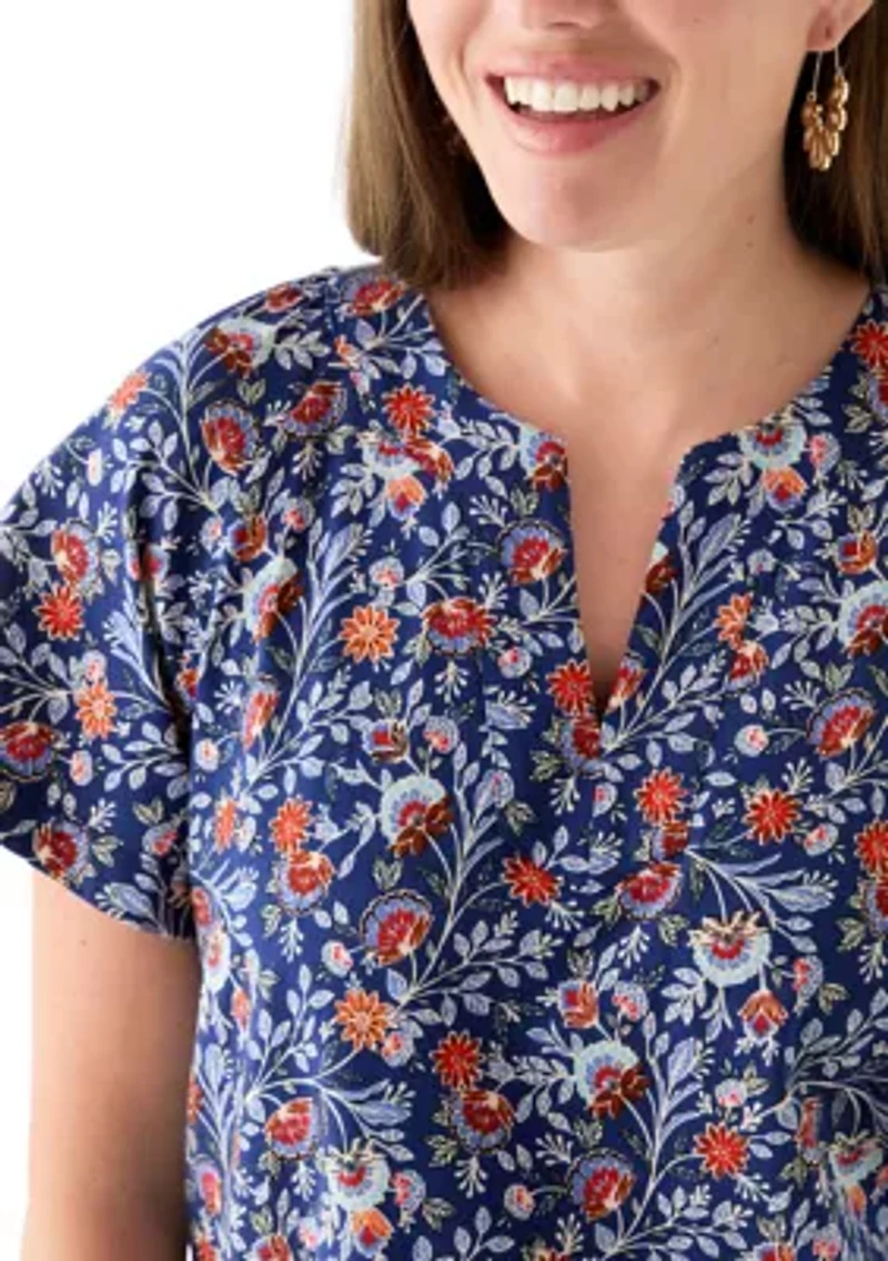 Petite Short Sleeve Split Neck Mini Dress