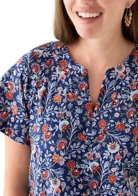 Petite Short Sleeve Split Neck Mini Dress