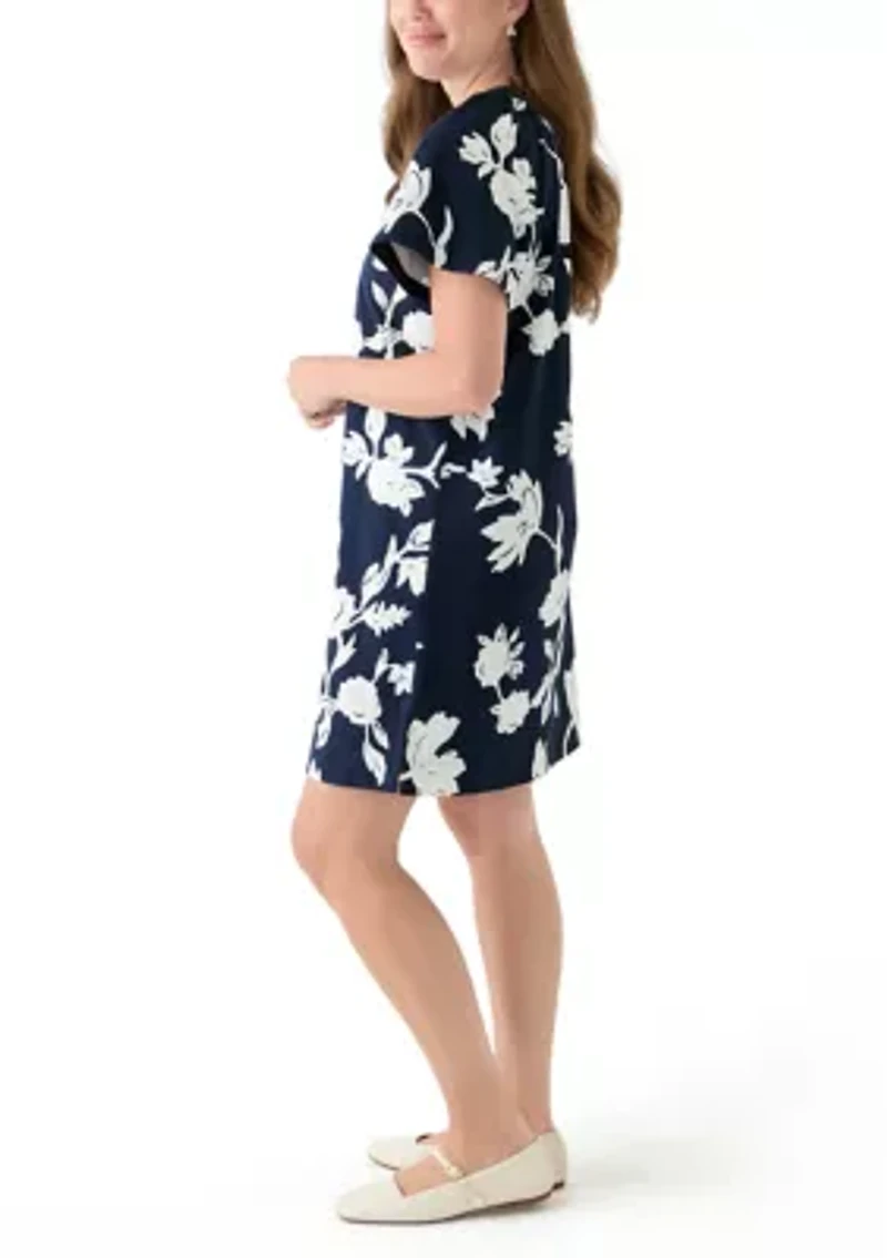 Petite Short Sleeve Split Neck Mini Dress