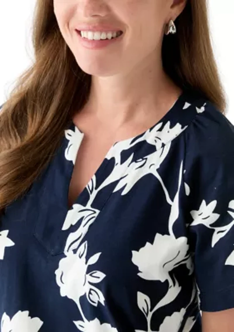 Petite Short Sleeve Split Neck Mini Dress