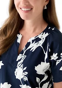 Petite Short Sleeve Split Neck Mini Dress