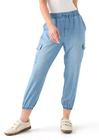 Petite Pull-On Tie Waist Drawstring Cargo Jogger Pants with Patch Pockets