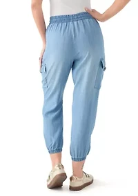 Petite Pull-On Tie Waist Drawstring Cargo Jogger Pants with Patch Pockets