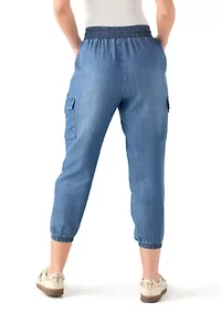 Petite Pull-On Tie Waist Drawstring Cargo Jogger Pants with Patch Pockets