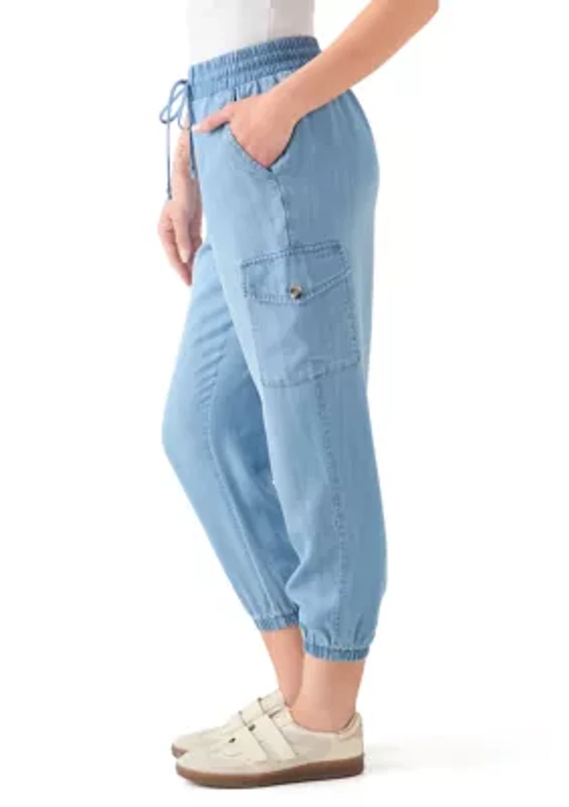 Petite Pull-On Tie Waist Drawstring Cargo Jogger Pants with Patch Pockets