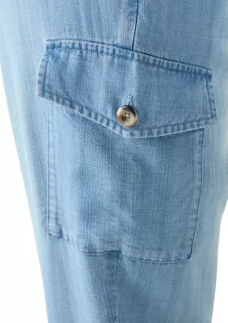 Petite Pull-On Tie Waist Drawstring Cargo Jogger Pants with Patch Pockets