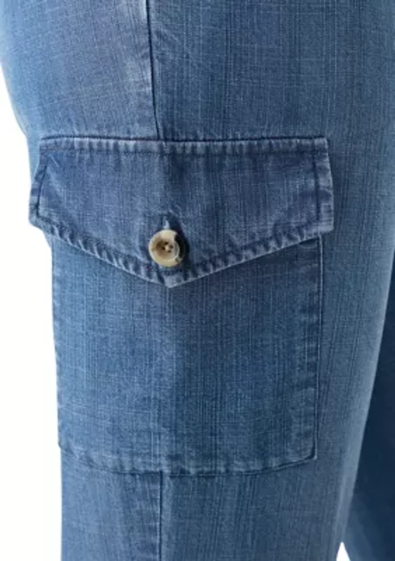 Petite Pull-On Tie Waist Drawstring Cargo Jogger Pants with Patch Pockets