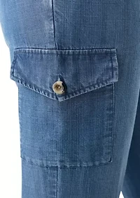 Petite Pull-On Tie Waist Drawstring Cargo Jogger Pants with Patch Pockets