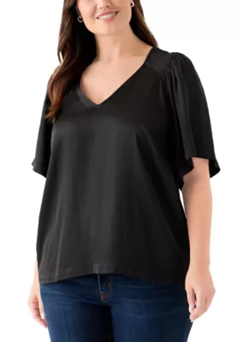 Plus Smocked Woven Airflow Top