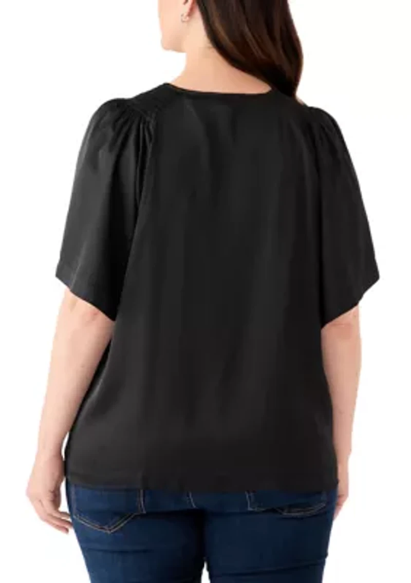 Plus Smocked Woven Airflow Top