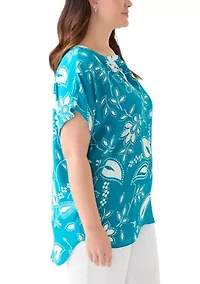 Plus Printed Split Neck Woven Top