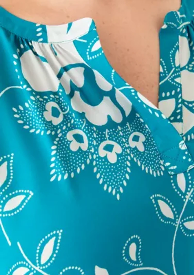 Plus Printed Split Neck Woven Top